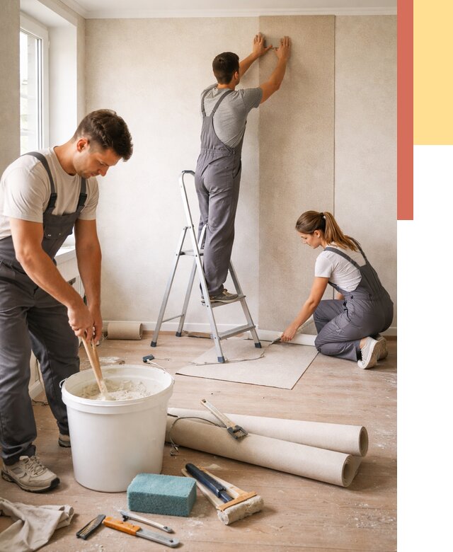 Оклейка стен обоями в Улан-Удэ от 3585 руб/м2 — быстро и недорого | ОТДЕЛОЧНИК-Лнд