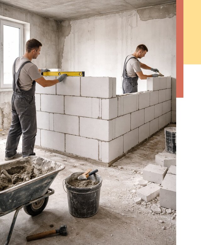 Кладка перегородок из ПГП в Улан-Удэ от 2561 руб./м2 — монтаж и возведение под ключ | ОТДЕЛОЧНИК-Лнд