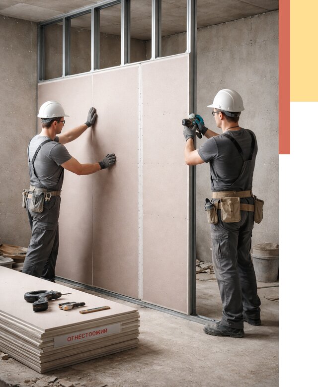 Перегородка из огнестойкого гипсокартона в Улан-Удэ от 1895 руб. под ключ | ОТДЕЛОЧНИК-Лнд