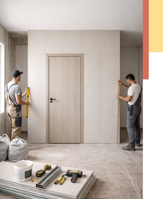 Перегородка из гипсокартона с дверью в Улан-Удэ от 4609 руб. под ключ | ОТДЕЛОЧНИК-Лнд