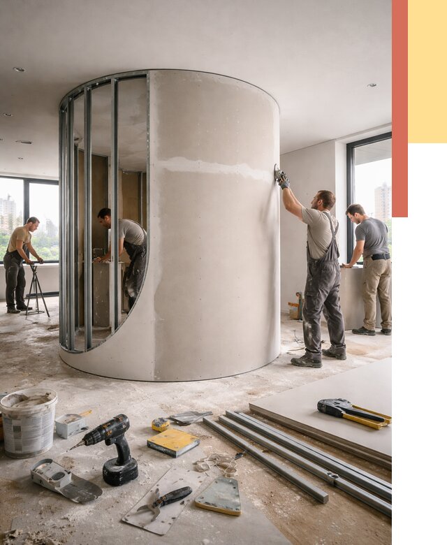 Радиусная перегородка из гипсокартона в Улан-Удэ от 2970 руб. под ключ | ОТДЕЛОЧНИК-Лнд