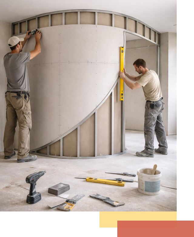 Радиусная перегородка из гипсокартона в Улан-Удэ под ключ