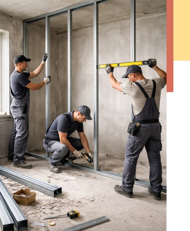 Монтаж каркаса перегородки из профиля в Улан-Удэ от 768 руб. | ОТДЕЛОЧНИК-Лнд