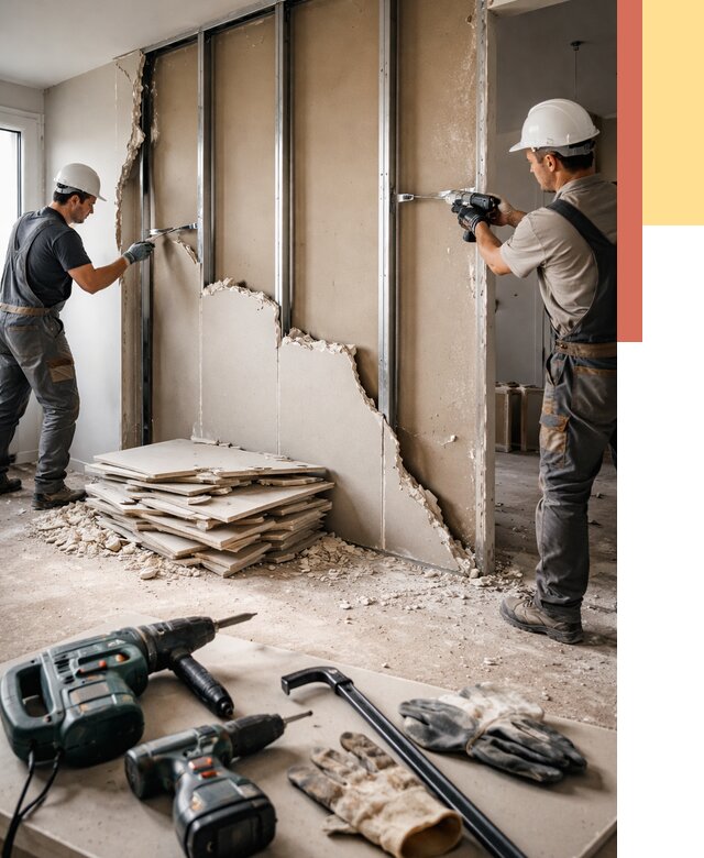 Демонтаж перегородки из гипсокартона в Улан-Удэ от 1229 руб. быстро и недорого | ОТДЕЛОЧНИК-Лнд