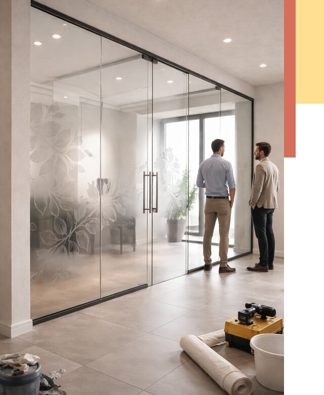 Стеклянные перегородки с рисунком в Улан-Удэ от 12804 руб. монтаж и нанесение | ОТДЕЛОЧНИК-Лнд