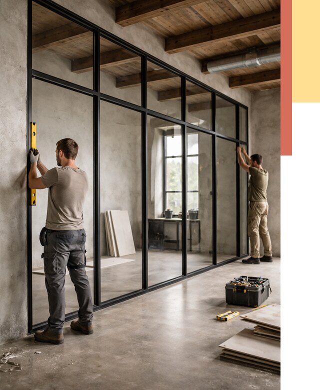 Стеклянные перегородки лофт в Улан-Удэ от 10755 руб. под ключ | ОТДЕЛОЧНИК-Лнд