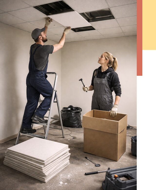 Демонтаж потолочной плитки в Улан-Удэ от 4609 руб. быстро и недорого | ОТДЕЛОЧНИК-Лнд