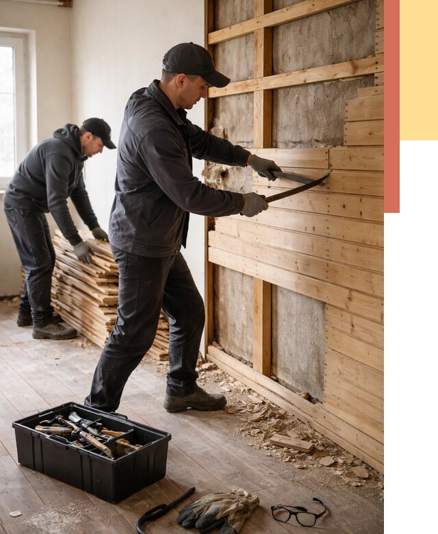 Демонтаж вагонки в Улан-Удэ от 3892 руб/м2 — быстро и недорого | ОТДЕЛОЧНИК-Лнд