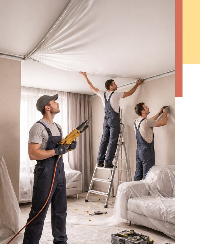 Установка натяжного потолка в Улан-Удэ от 4609 руб. | Быстро и недорого — ОТДЕЛОЧНИК-Лнд