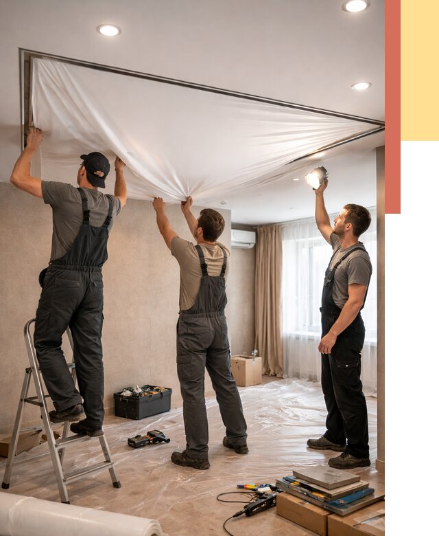 Монтаж ПВХ натяжного потолка в Улан-Удэ от 3585 руб. под ключ | ОТДЕЛОЧНИК-Лнд