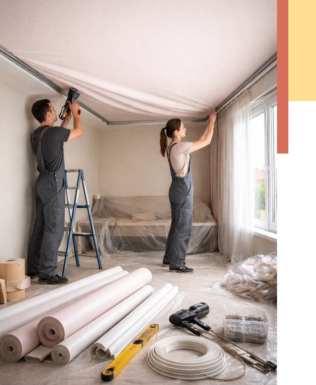 Монтаж цветного натяжного потолка в Улан-Удэ от 4302 руб/м² — быстро и недорого | ОТДЕЛОЧНИК-Лнд