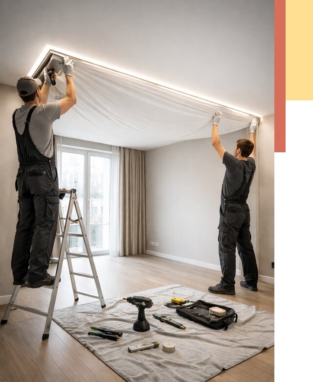 Монтаж парящего натяжного потолка в Улан-Удэ от 4609 руб. быстро и недорого | ОТДЕЛОЧНИК-Лнд