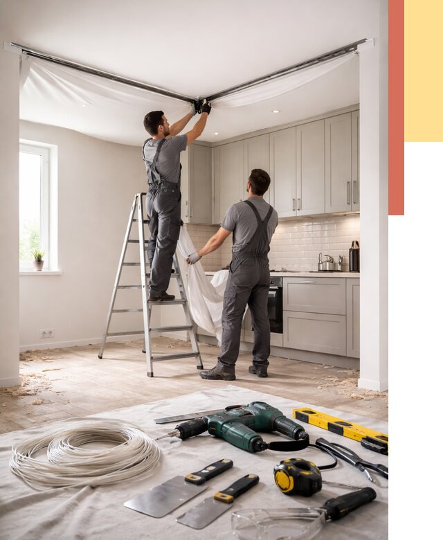 Установка натяжного потолка на кухне в Улан-Удэ от 2458 руб. | ОТДЕЛОЧНИК-Лнд