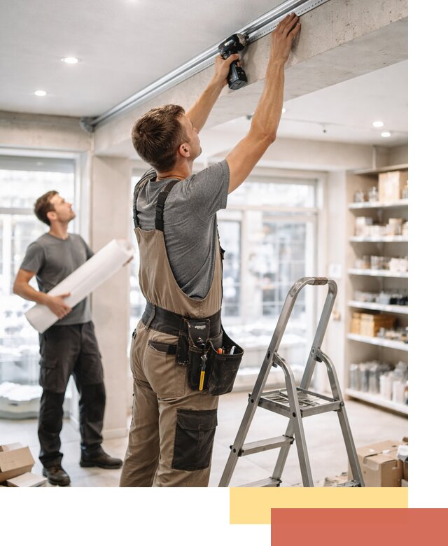 Монтаж натяжных потолков в магазине в Улан-Удэ