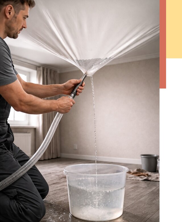 Слив воды с натяжного потолка в Улан-Удэ от 2561 руб. быстро и недорого | ОТДЕЛОЧНИК-Лнд