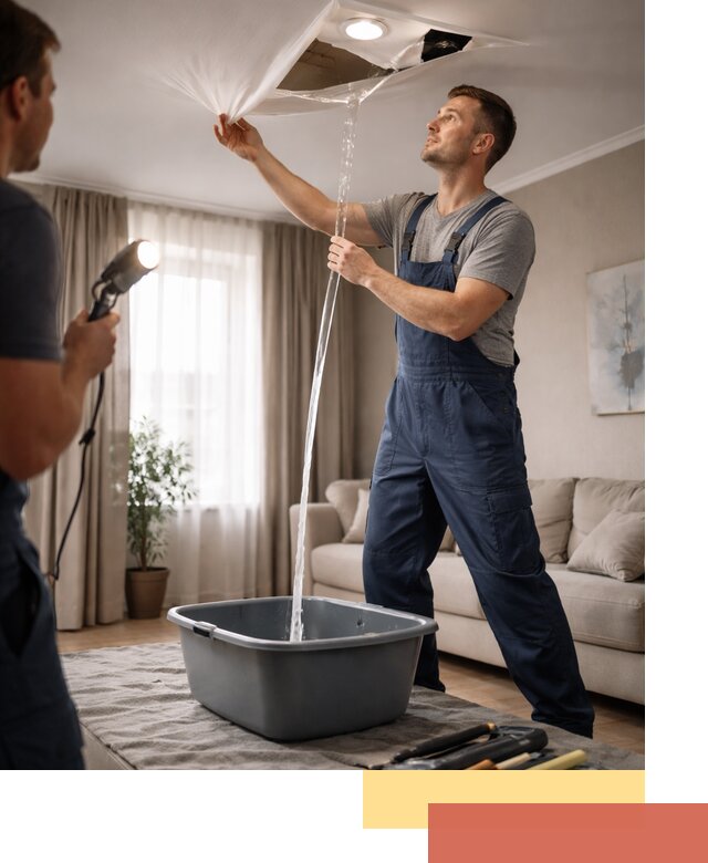 Слив воды с натяжного потолка в Улан-Удэ быстро и аккуратно