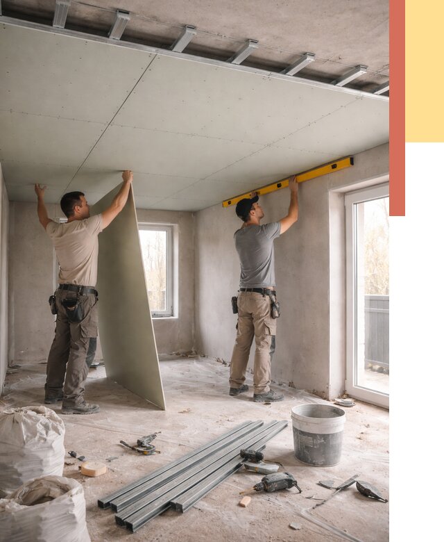 Одноуровневый потолок из гипсокартона в Улан-Удэ от 768 руб. — монтаж под ключ | ОТДЕЛОЧНИК-Лнд