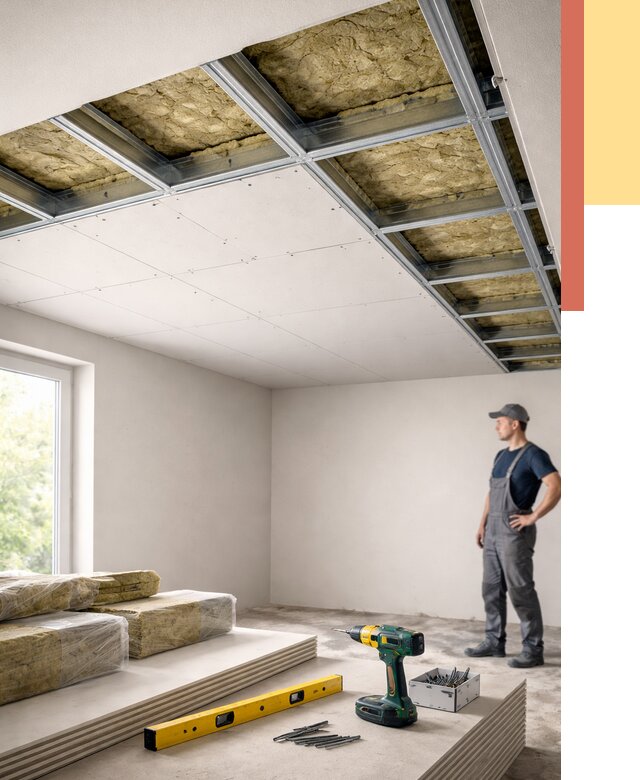 Звукоизоляция потолка ГКЛ в Улан-Удэ от 973 руб. — монтаж под ключ | ОТДЕЛОЧНИК-Лнд