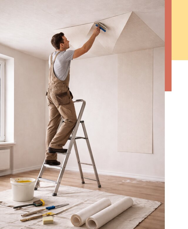 Поклейка обоев на потолок в Улан-Удэ от 4609 руб. быстро и недорого | ОТДЕЛОЧНИК-Лнд